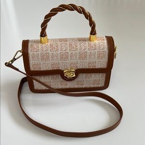NEW Purfea Brown, Cream, and Gold Crossbody Bag